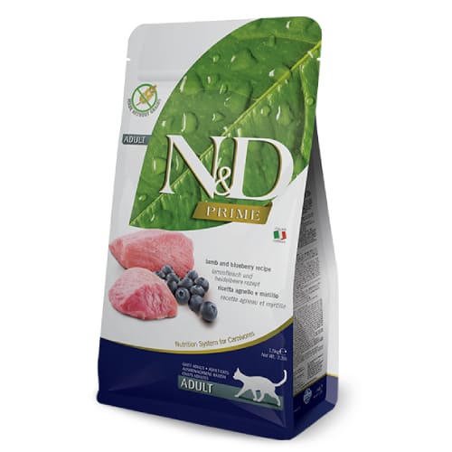 FARMINA N&D CAT GF PRIME LAMB BLUEBERRY kaķu barība Jērs, mellenes 10kg